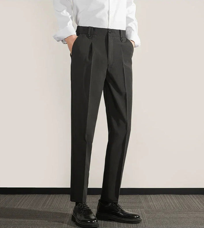 Herrbyxor Klassisk Passform Plisserad Framsida Rak Ben Bomullsblandning 3