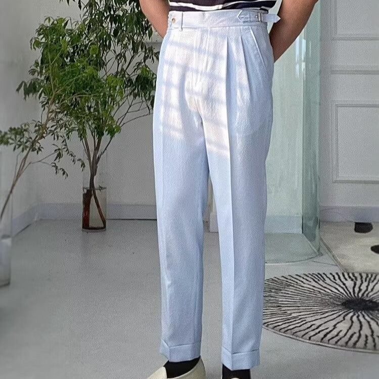 Herrbyxor Raka Hög Midja Plisserad Polyester 2