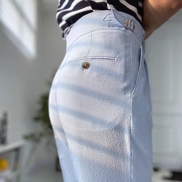 Herrbyxor Raka Hög Midja Plisserad Polyester 4