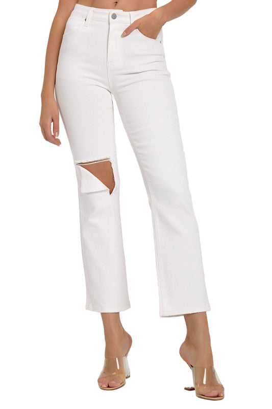 Herrens Avslappnade Denim Jeans Distresserad Material 0