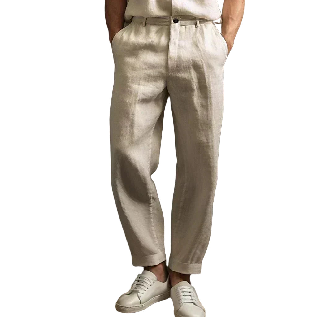 Herrens Byxor Raka Ben Av Linne – Avslappnad Passform 0