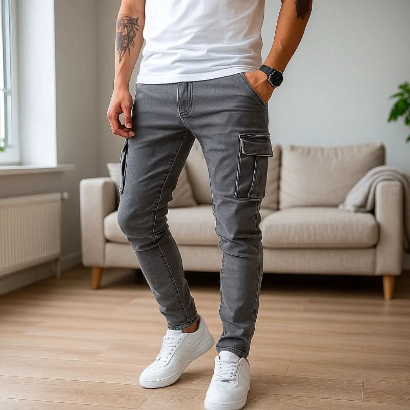 Herrens Cargojeans Slim Fit Med Flera Fickor 1