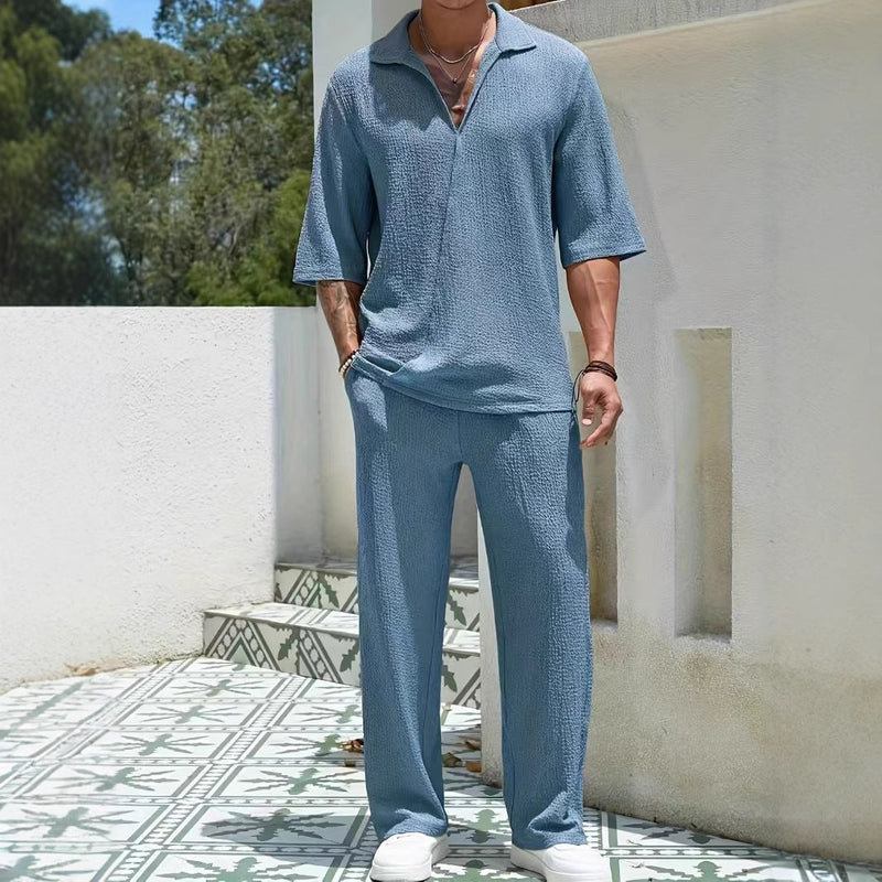 Herrens Casual Set Halvdragkedja Texturerad Fiberblandning 2