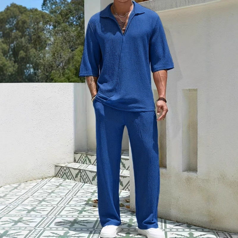 Herrens Casual Set Halvdragkedja Texturerad Fiberblandning 5