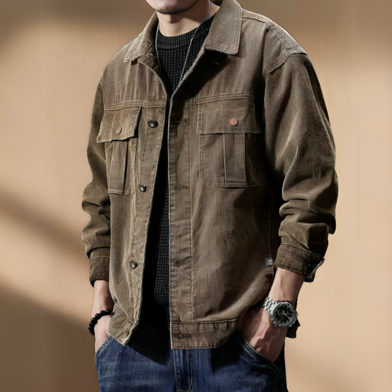Herrens Corduroy Jacka Stilren Design Bomull Polyester 3