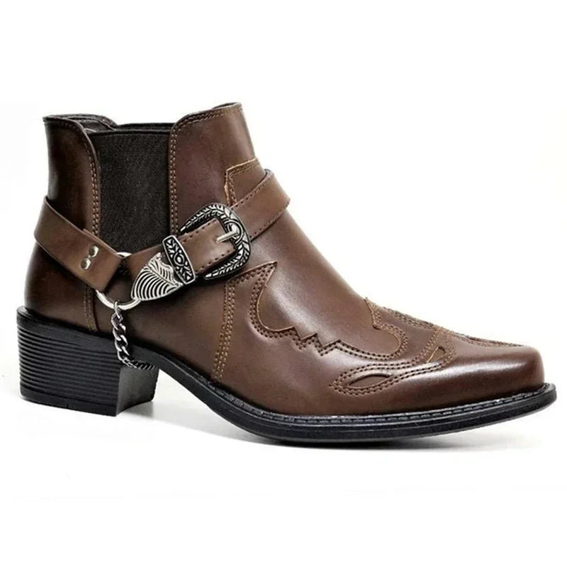 Herrens Cowboy Boots Vintage Läder Hög Top Punk Stil 2