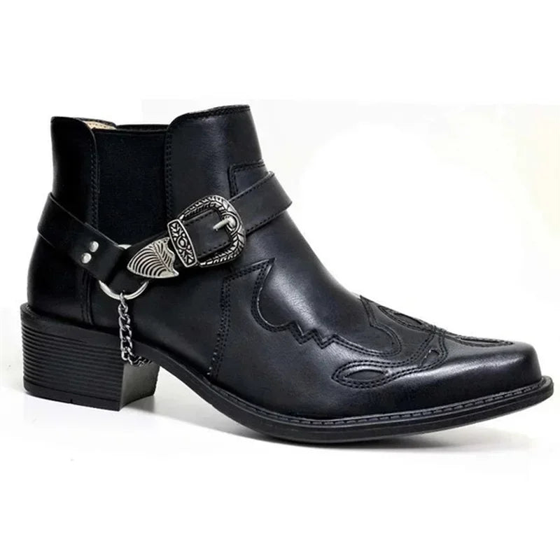 Herrens Cowboy Boots Vintage Läder Hög Top Punk Stil 3