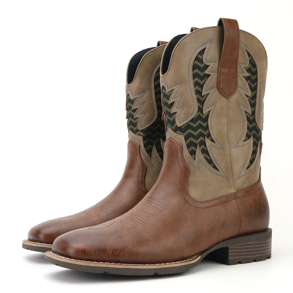 Herrens Cowboyboots Broderad Vintage Läder Ankelboots 0