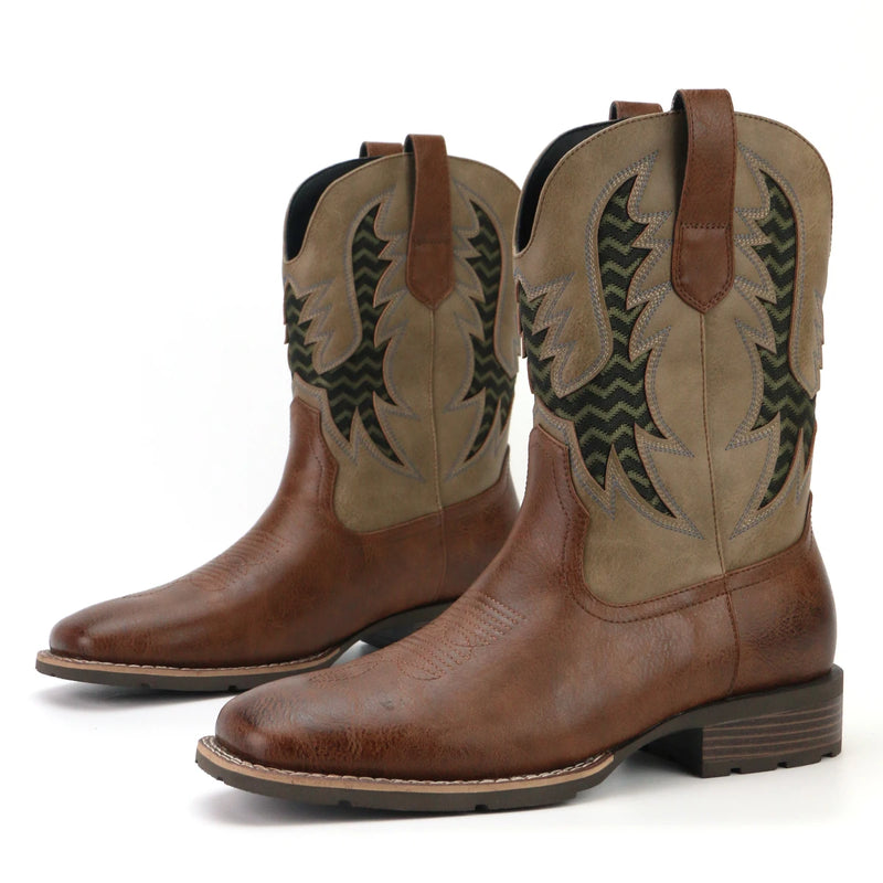 Herrens Cowboyboots Broderad Vintage Läder Ankelboots 2