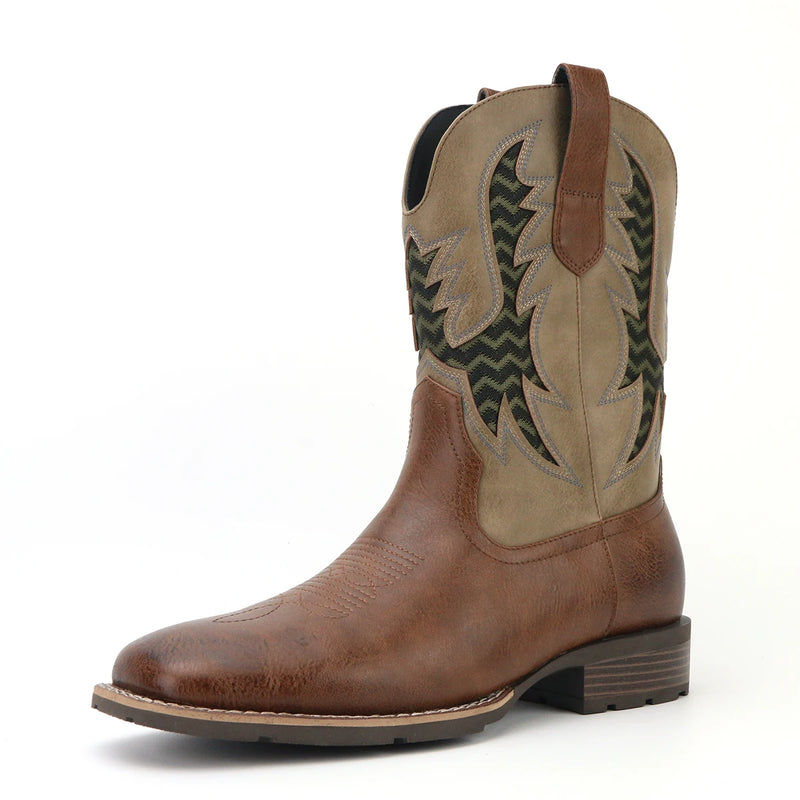 Herrens Cowboyboots Broderad Vintage Läder Ankelboots 4