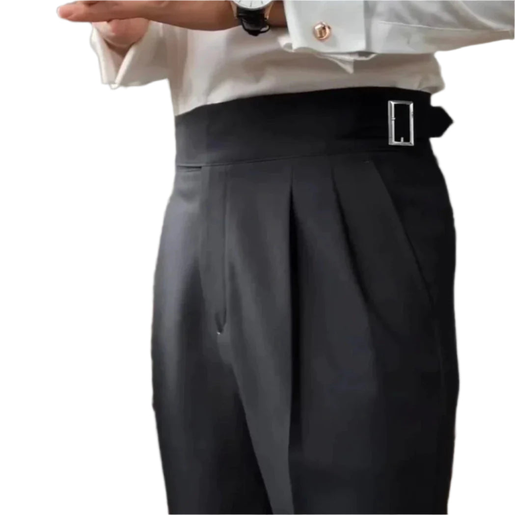 Herrens Högmidjade Byxor Skräddarsydd Passform Plisserad Framsida 0