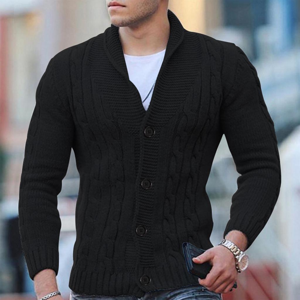 Herrens Kabelstickad Kofta Ullblandning Med Sjalkrage 2