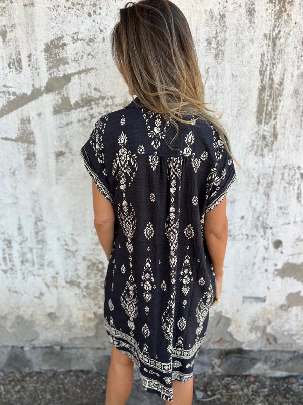 Herrens Kortärmad Skjorta i Lätt Bomull och Linne med Fickor 7