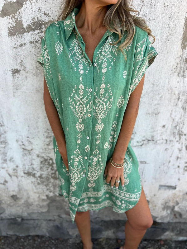 Herrens Kortärmad Skjorta i Lätt Bomull och Linne med Fickor 8