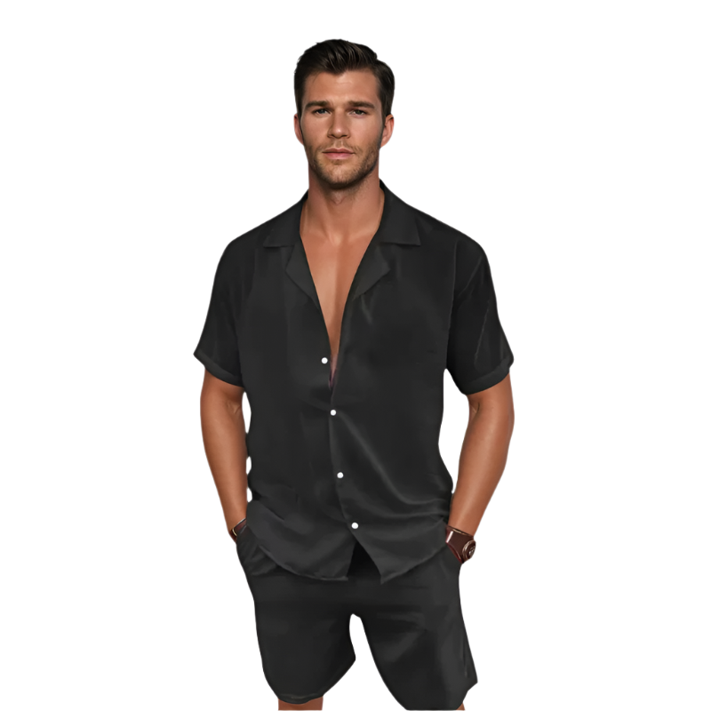 Herrens Set med Skjorta och Shorts i Linne och Bomull 0