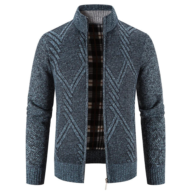 Herrens Stickad Cardigan med Patchworkdesign 9