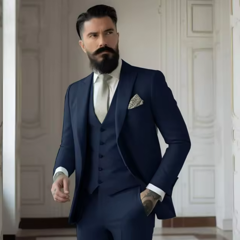 Herrens Tre Delars Kostym Slim Fit Ullmix 2