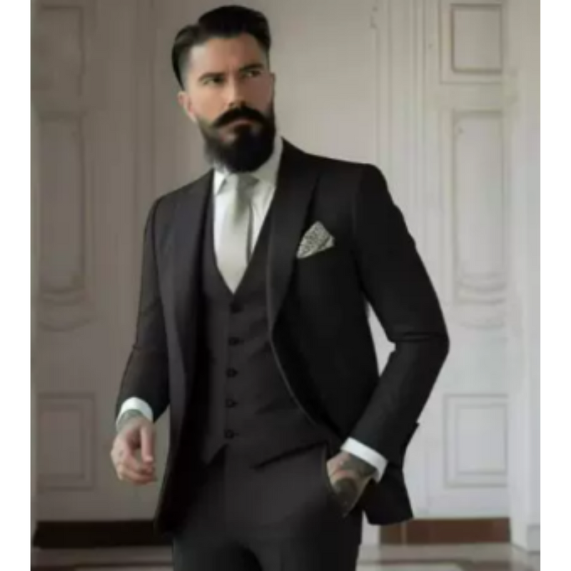 Herrens Tre Delars Kostym Slim Fit Ullmix 6
