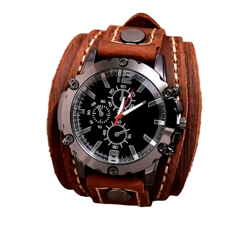 Herrklocka med Läderband och Rostfritt Stål 0