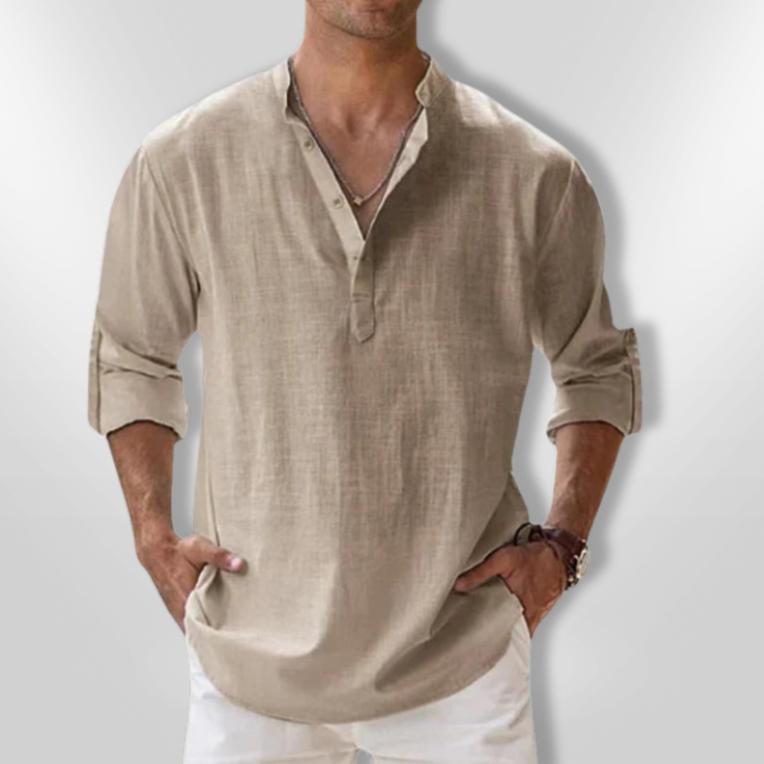 Herrpolo Lin Tunisisk Krage Lätt Andningsbar 11