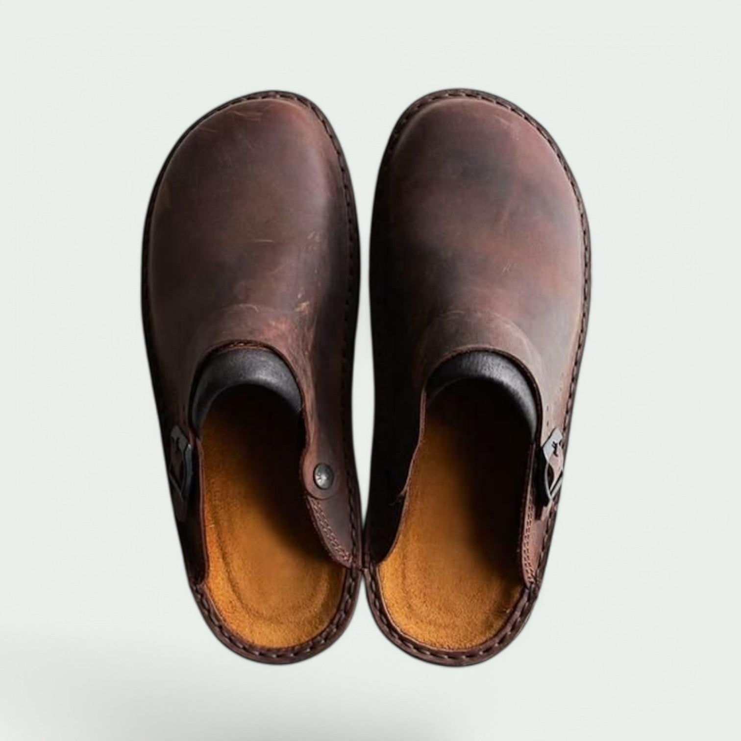 Herrsandaler i trä och textil med öppen häl 4