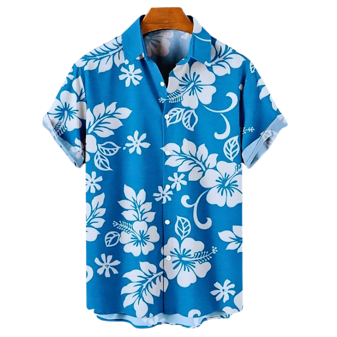 Herrskjorta Blommönster Lätt Material Avslappnad Passform 0