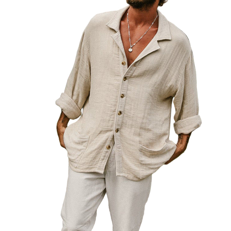 Herrskjorta Knapp-up Avslappnad Passform Långärmad 0