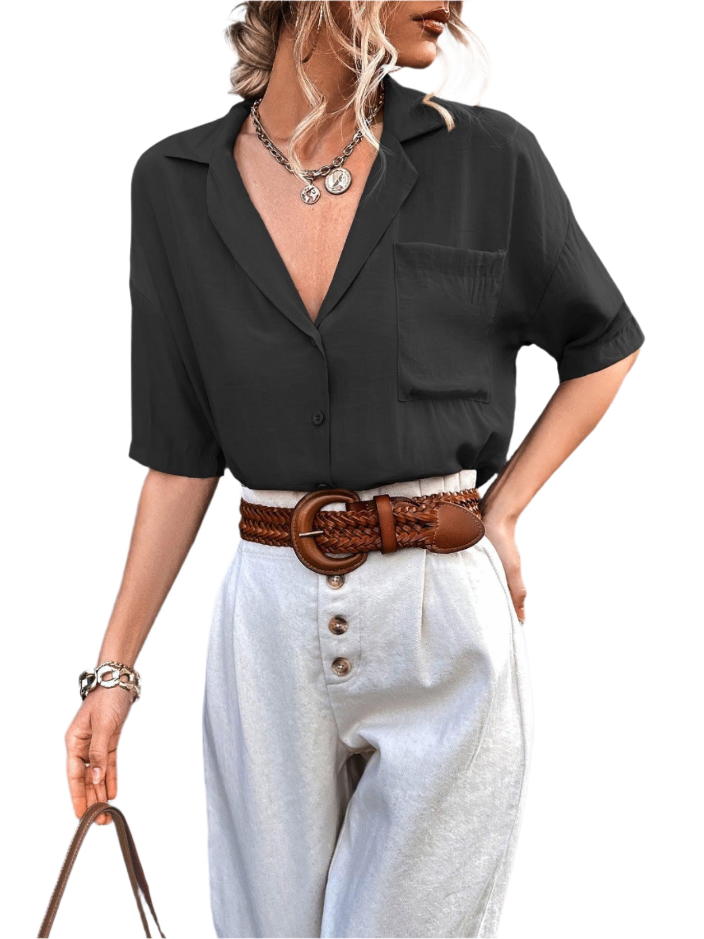 Herrskjorta Kortärmad Knappkrage Polyester Spandex 0