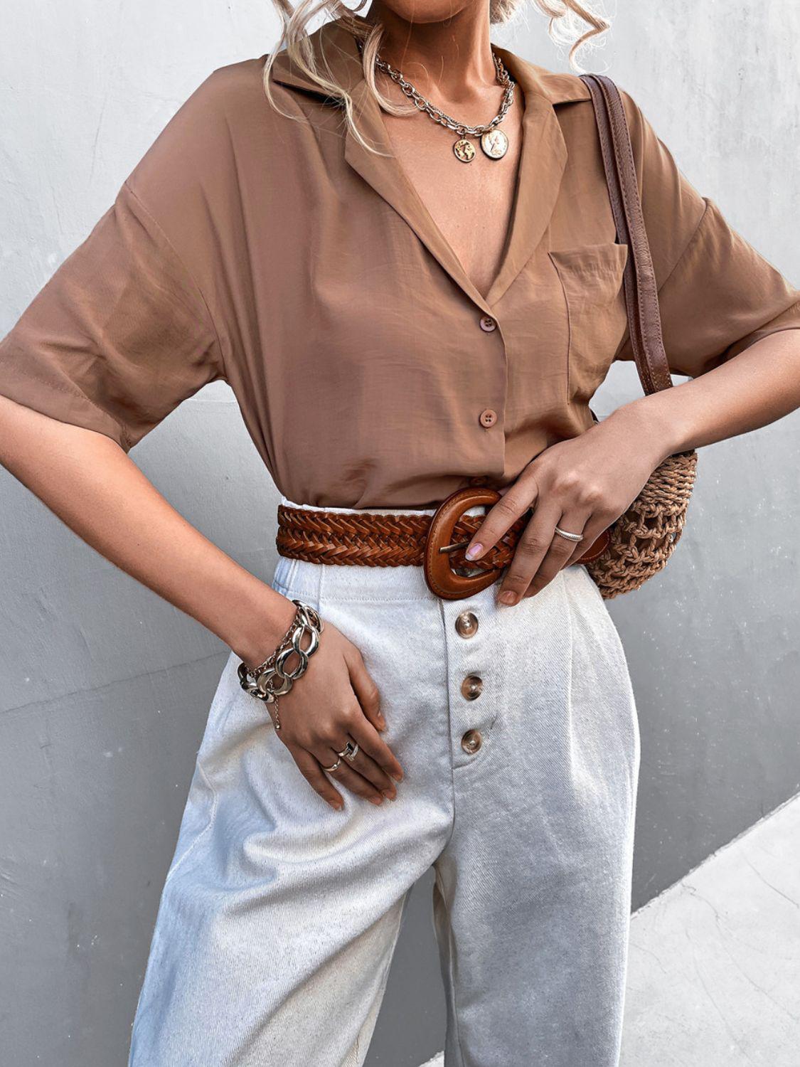 Herrskjorta Kortärmad Knappkrage Polyester Spandex 6