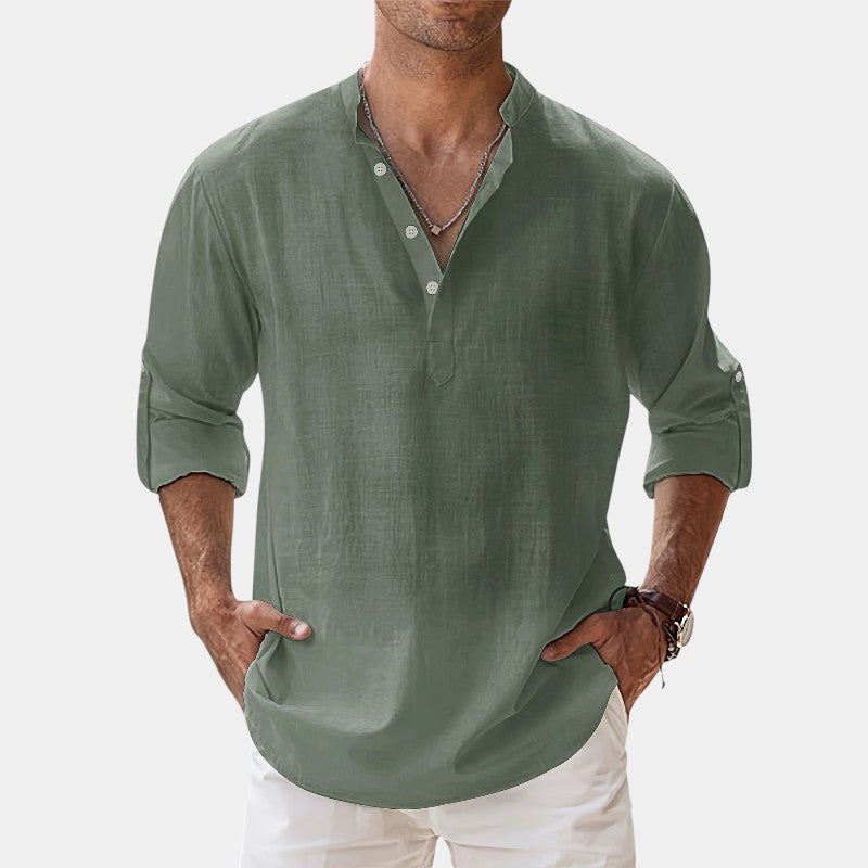 Herrskjorta Långärmad Avslappnad Vintage Stil Bomull 5