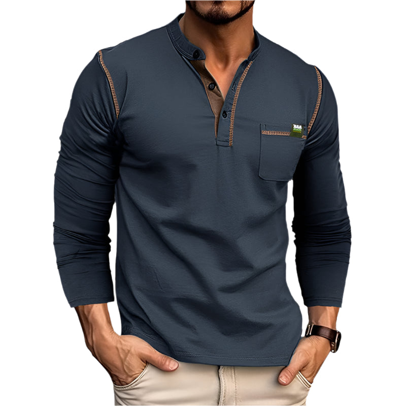 Herrskjorta Långärmad Henley Bomull Casual 0
