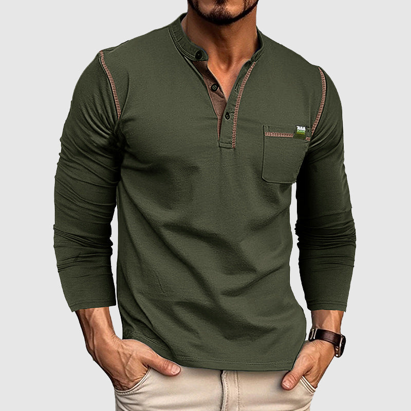 Herrskjorta Långärmad Henley Bomull Casual 1