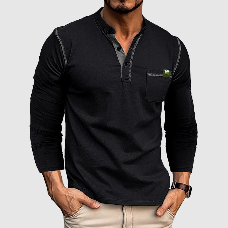 Herrskjorta Långärmad Henley Bomull Casual 2