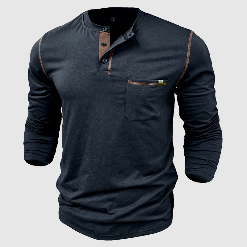 Herrskjorta Långärmad Henley Bomull Casual 5