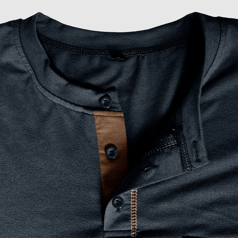Herrskjorta Långärmad Henley Bomull Casual 7