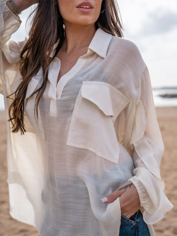 Herrskjorta Långärmad Solid Färg Bomull Polyester 3