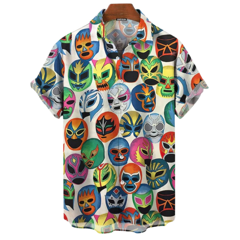 Herrskjorta Lättviktig Avslappnad Med Luchador-Motiv 0
