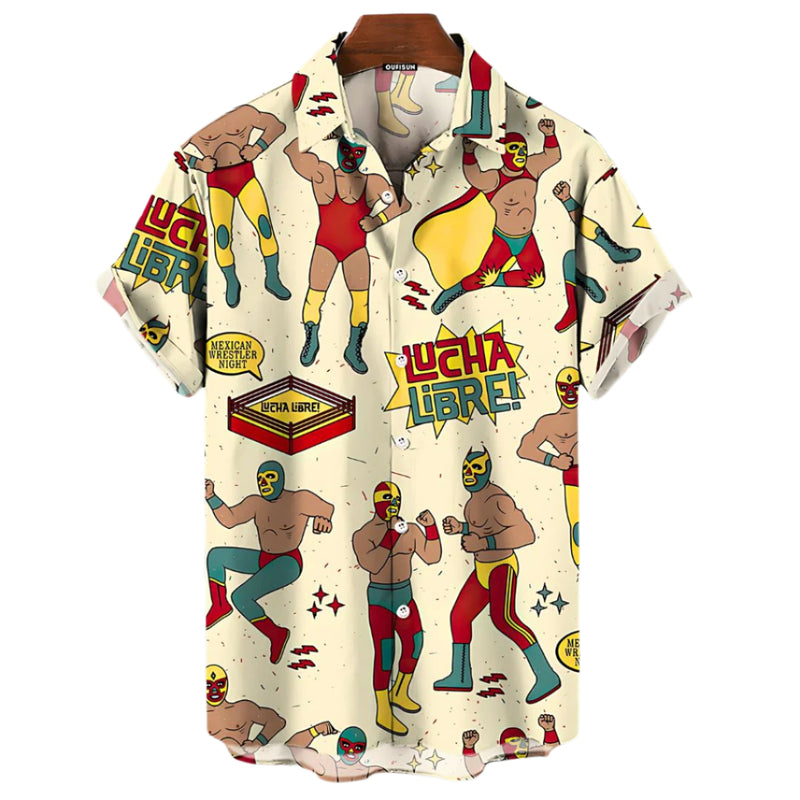 Herrskjorta Lucha Libre Avslappnad Design Lätt Material 0