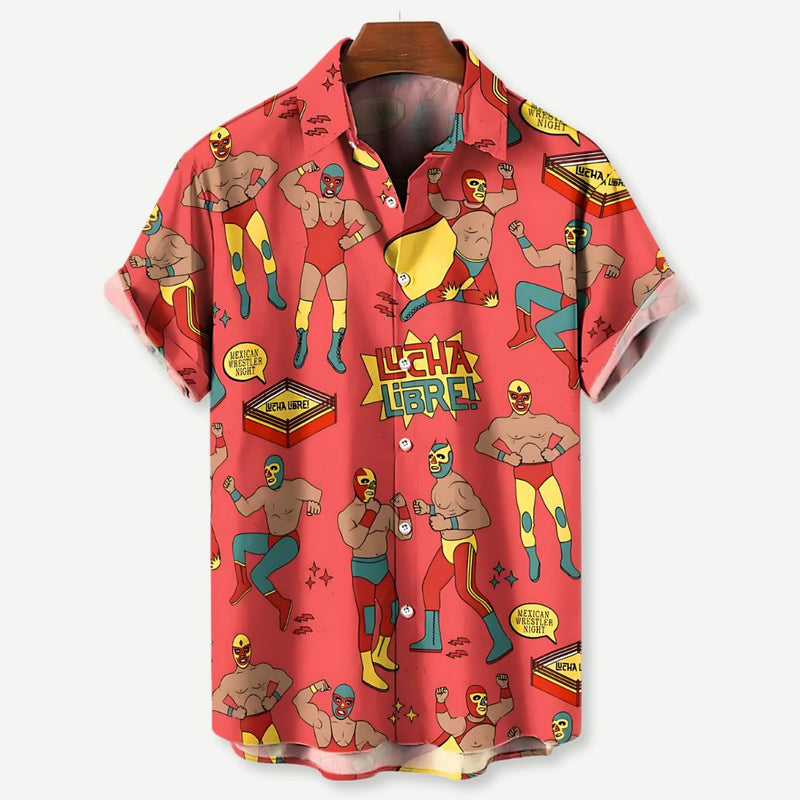 Herrskjorta Lucha Libre Avslappnad Design Lätt Material 2