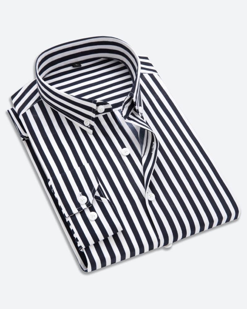 Herrskjorta Randig Casual Stil med Bröstficka Långärmad 1