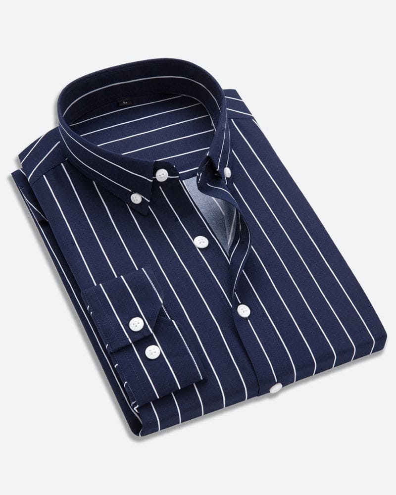 Herrskjorta Randig Casual Stil med Bröstficka Långärmad 4