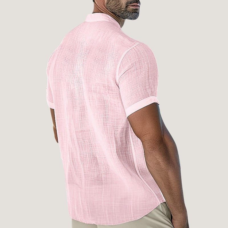 Herrskjorta i Rayonne med V-ringning och Kort Ärmar 3