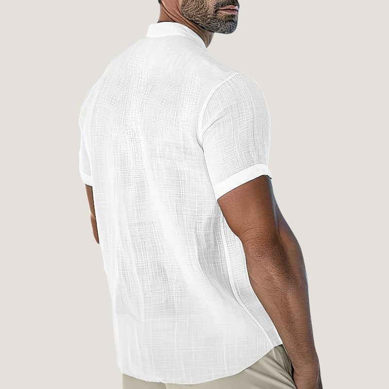 Herrskjorta i Rayonne med V-ringning och Kort Ärmar 4