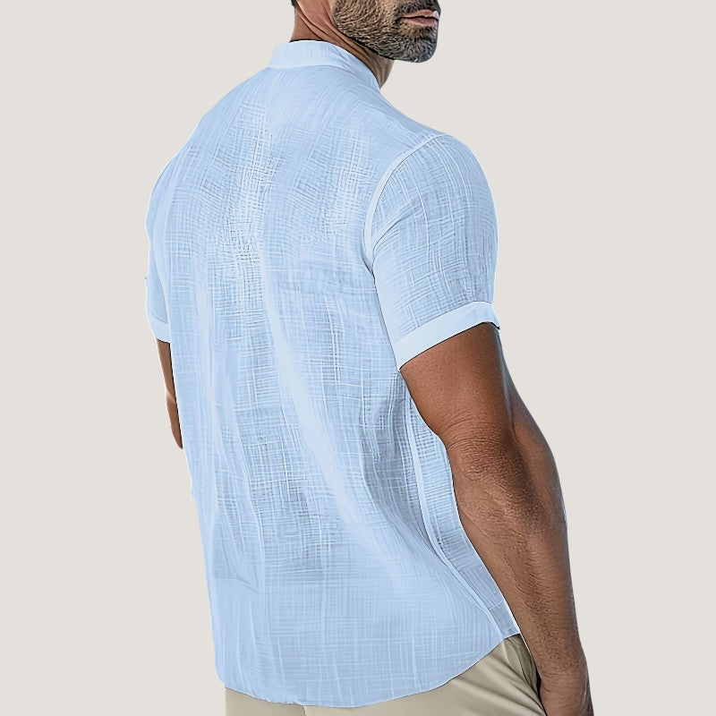 Herrskjorta i Rayonne med V-ringning och Kort Ärmar 6