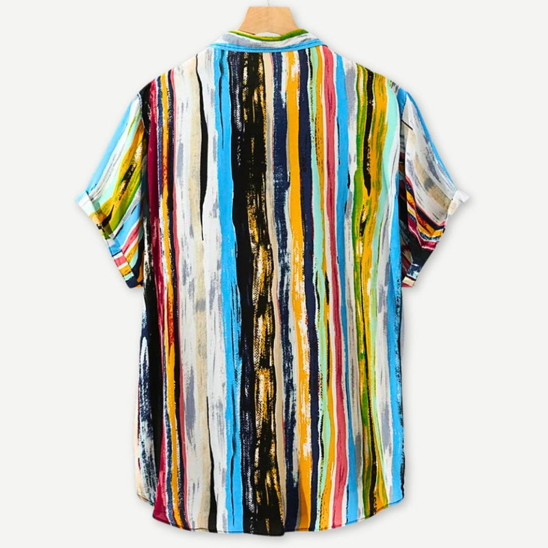 Herrskjorta med Färgade Stripes i Avslappnad Stil 1