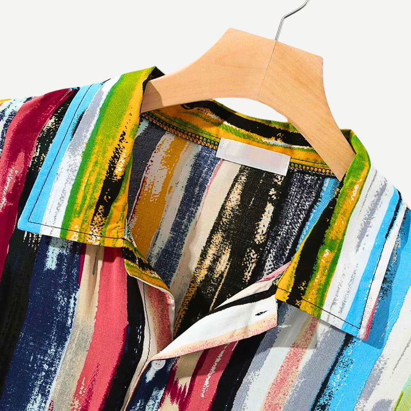 Herrskjorta med Färgade Stripes i Avslappnad Stil 2