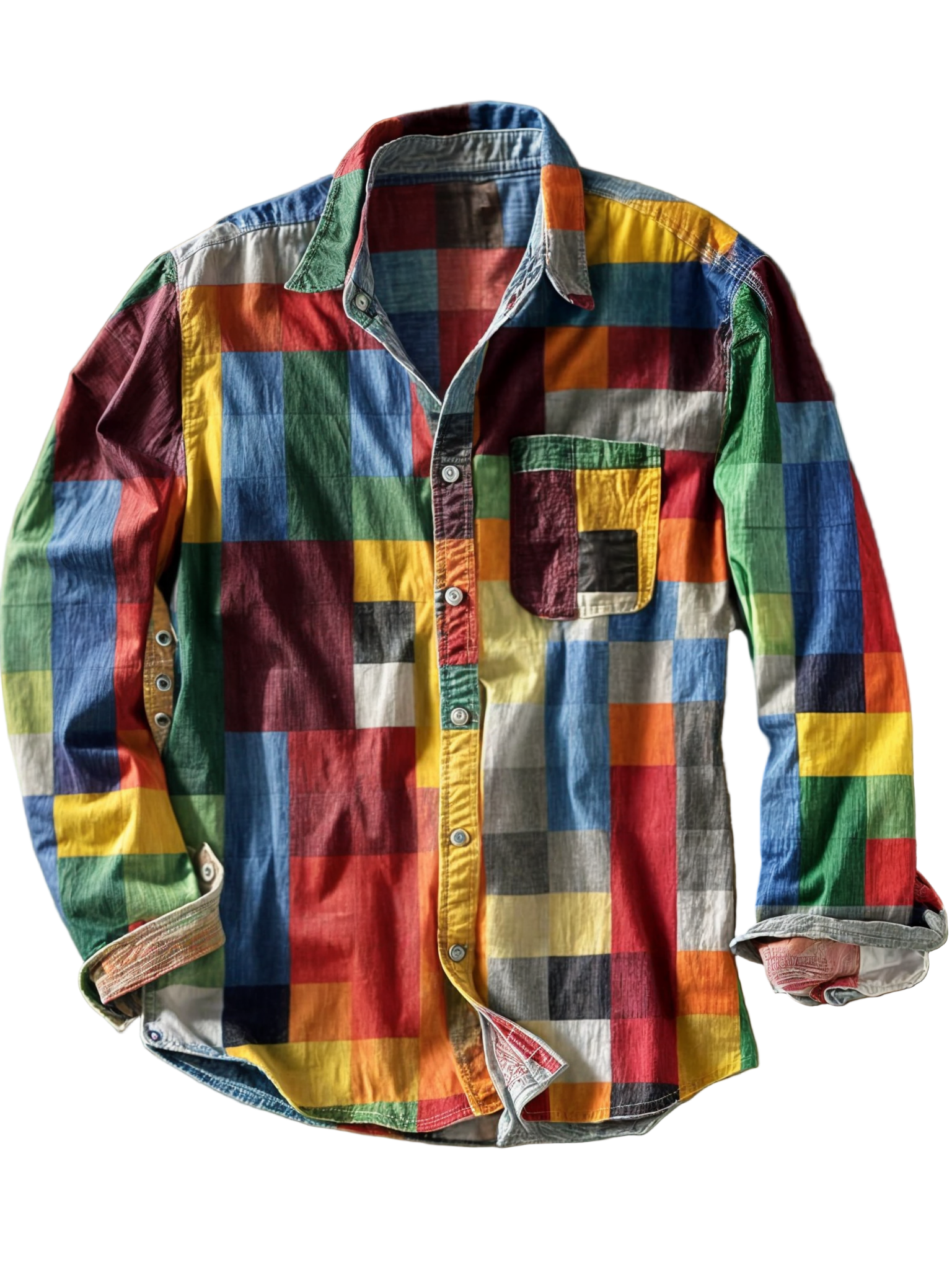 Herrskjorta med Lång Ärmar och Fickor i Patchworkstil 0