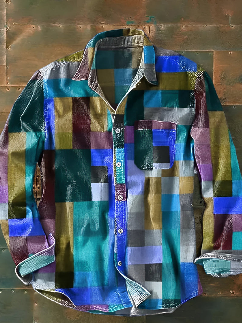 Herrskjorta med Lång Ärmar och Fickor i Patchworkstil 4