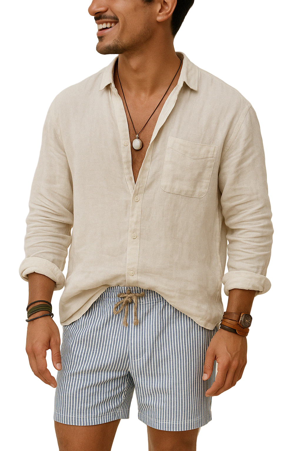 Herrskjorta med Långa Ärmar i Bomull-Linneblandning 0