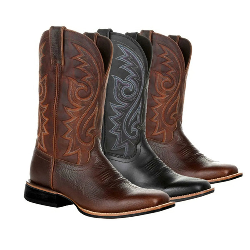 Herrskor Denim Boots Retro Stil Med Broderi 1
